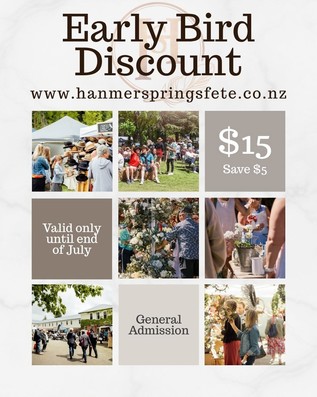 Early bird discount Hanmer Springs Fete